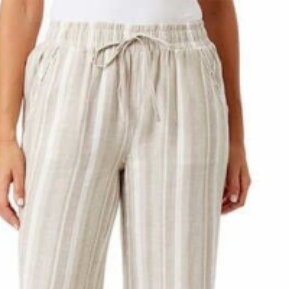 Briggs Linen Blend Pant Women's Size L Tan Striped Boho Beachy Cottagecore New - Picture 3 of 12